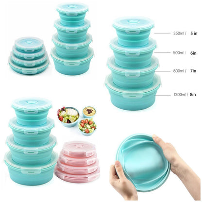 Set of 4 Pcs Foldable/Collapsible Silicone Storage Lunch Boxes