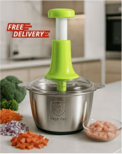 2.0Litre 4 Blades Premium Quality Meat and Vegetable Push Chopper with Stainless Steel Bowl