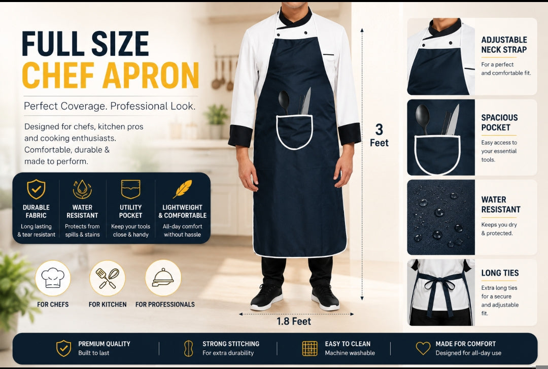 Premium Pack of 3 Kitchen Set 1 Parachute Apron 1 Pair Oven Gloves 1 Rooti Bag