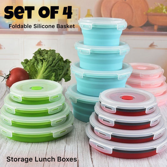 Set of 4 Pcs Foldable/Collapsible Silicone Storage Lunch Boxes