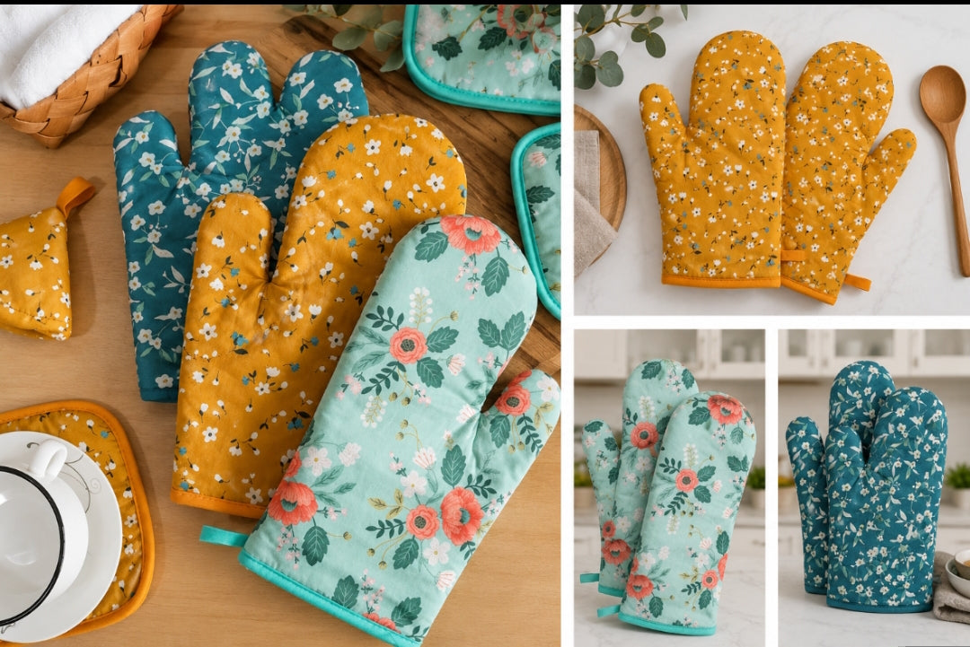 Premium Pack of 3 Kitchen Set 1 Parachute Apron 1 Pair Oven Gloves 1 Rooti Bag